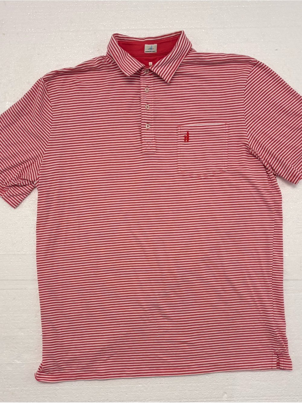 Johnnie O Hangin Out Shirt Men XLarge Cherry Red White Stripe Polo Short Sleeve
